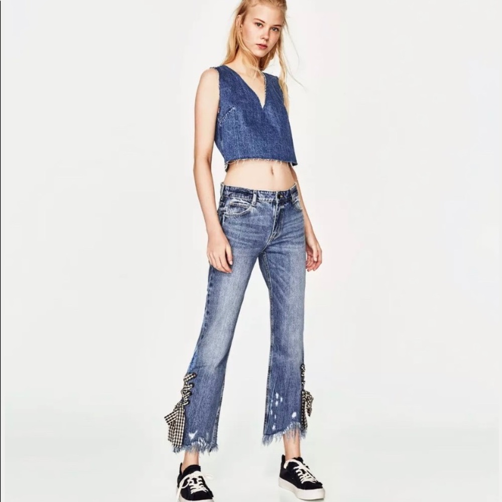 ZARA Gingham Trimmed Jeans. Size 00